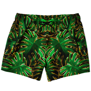Magic Tropical Green Leaves X Golden Effect Luxury Swim Trunks For Men's