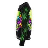 Psychedelic Neon Green Skull with Cannabis Art Work on Sleeves Design Luxury Fashion Unisex Sweatshirt