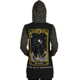 Magic Black & Gold Ornamental Sleeve - Tarot Card "TWO OF RINGS" Luxury Longline Hoodie Dress