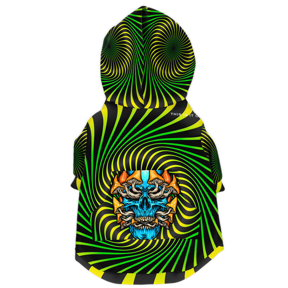 Fashion Zip-Up Hoodie For Dog - Psychedelic - Hypnotic Style With Light Blue Skull