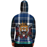 Black & Deep Blue Tartan Design with Ninja Angry Tiger Luxury  Fashion Hoodie