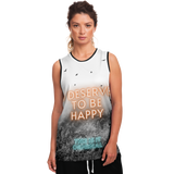 I deserve to be happy - But for now I'm sad - White & Blue Design - Unisex Basketball Jersey