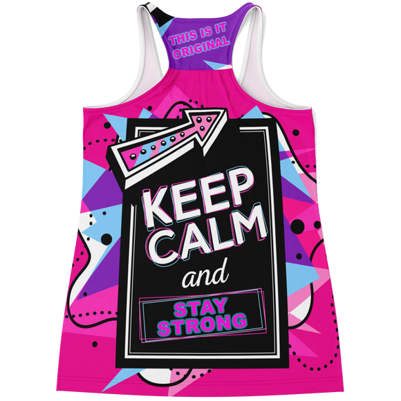 Pink Painted Stylish Art Keep Calm & Stay Strong Fitness Racerback Tank Top
