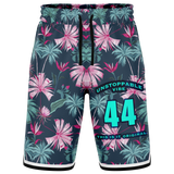 Tropical Palm Tree & Pink Lovely Flower with Blue Vibe Unisex Basketball Shorts