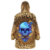 Gold Mandala Design With Psychedelic Dark Blue Skull & Mushrooms XXL Oversized Snug Hoodie