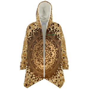 Gold Mandala Design With Psychedelic Violet Skull & Mushrooms Hooded Micro Fleece Cloak