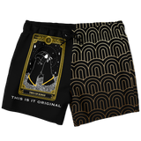 Magic Black & Gold Ornamental Sleeve - Tarot Card "THE TWO RINGS" Luxury Swim Trunks For Men's