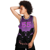 Luxury Violet Sunset Color with Palm Tree - Lucky Number 55 - Unisex Basketball Jersey