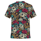 Luxury Tattoo Design With Animal Skull And Roses Street Wear Style T-Shirt