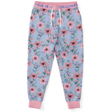 Pink & Light Blue Stripes Design With Wild Pink Flowers Stylish Unisex Fashion Joggers