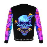 Psychedelic Dark Blue Skull with Rainbow Colorful Psychedelic Art Work on Sleeves Design Luxury Fashion Sweatshirt