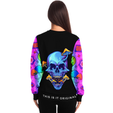 Psychedelic Dark Blue Skull with Rainbow Colorful Psychedelic Art Work on Sleeves Design Luxury Fashion Sweatshirt