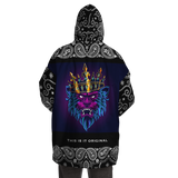 Colorful Tattoo Angry Lion King Design with Black Paisley Bandana Sleeve Style XXL Oversized Snug Hoodie