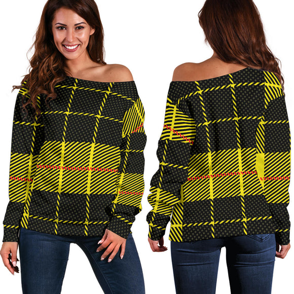 Yellow Tartan Passion Women's Off Shoulder Sweater