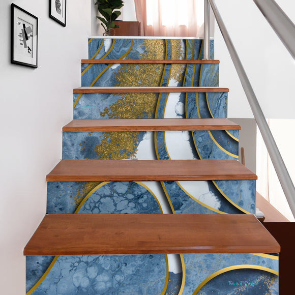 Luxury Grey & Gold Marble Design Art Stair Stickers (Set of 6)