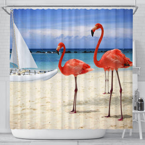 Beach And Flamingos Shower Curtain