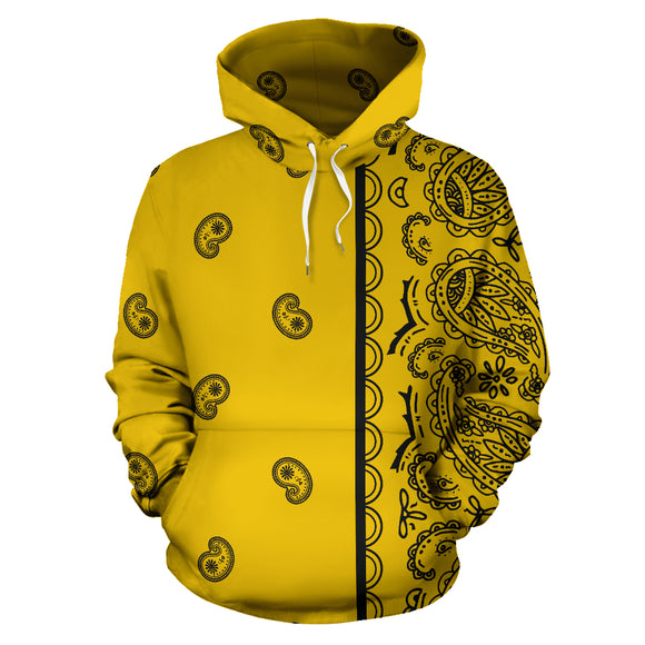 Yellow and Black Asymmetrical Bandana Style All Over Hoodie