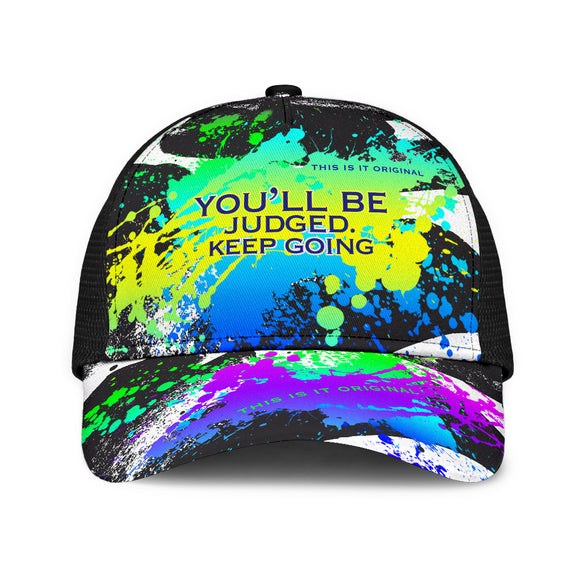 You'll be judged. Keep going. Colorful Abstract Art Design With Neon Splash Mesh Back Cap
