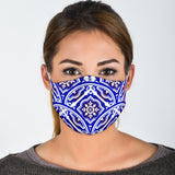 White & Blue Traditional Mandala Design Two Protection Face Mask