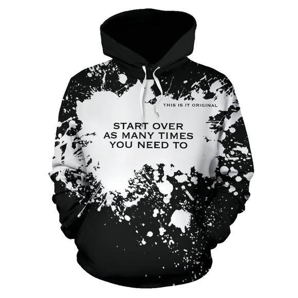 Start over as many times you need to. White Splash on Black Design Hoodie