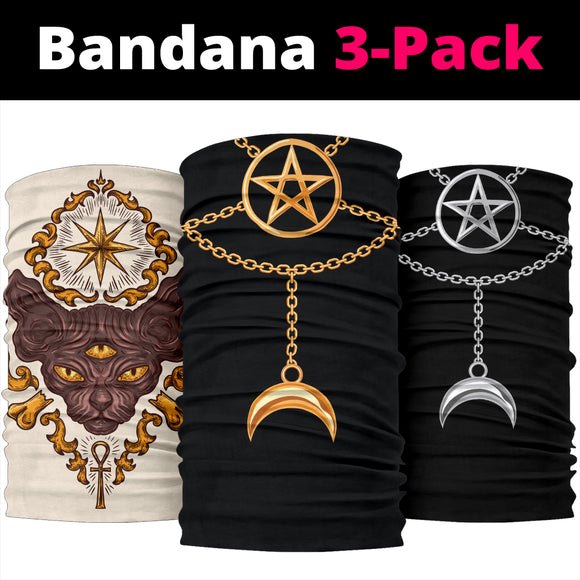 Sphynx Cat & Witch Necklace Bandana 3-Pack