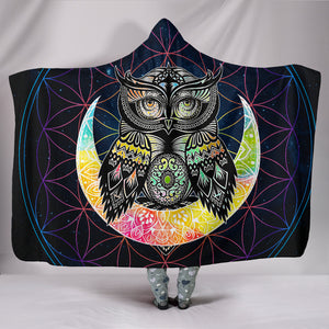 Colorful Lovely Beautiful Owl Premium Hooded Blanket