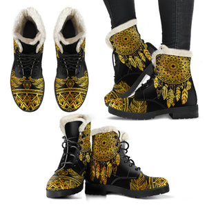 Winter Golden Dream Catcher Faux Fur Leather Boots