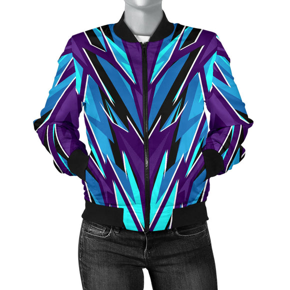 Racing Style Ice Blue & Violet Vibes Women's Bomber Jacket