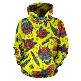 Lovely Yellow Design & Skull With Rose Fashion All Over Hoodie