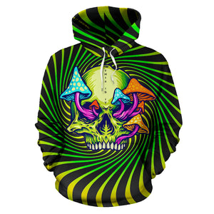 Psychedelic green & yellow design with mushroom and crazy skull three Hoodie