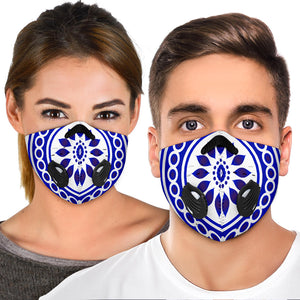 White & Blue Traditional Mandala Design One Premium Protection Face Mask