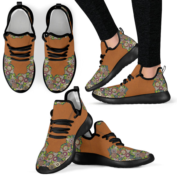 Brown And Green Henna Mesh Knit Sneakers