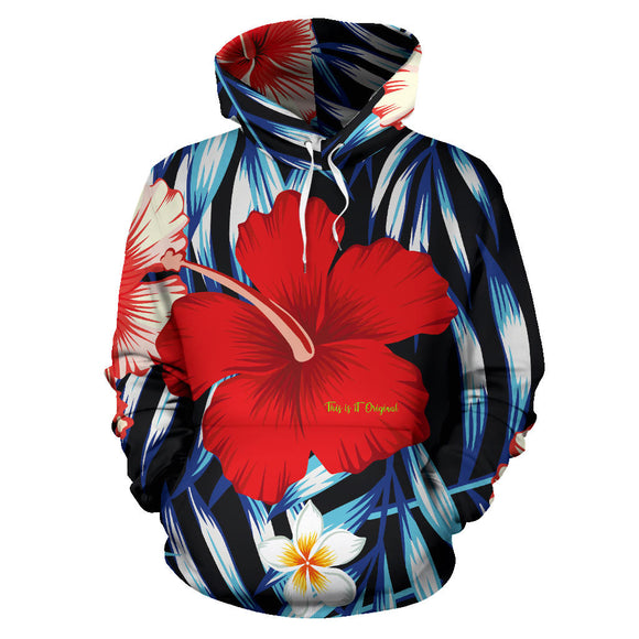 Tropical Red Flowers Art Design All Over Hoodie