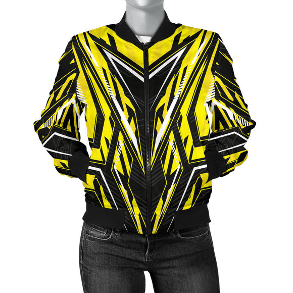Racing Style Yellow & Black Colorful Vibe Women's Bomber Jacket