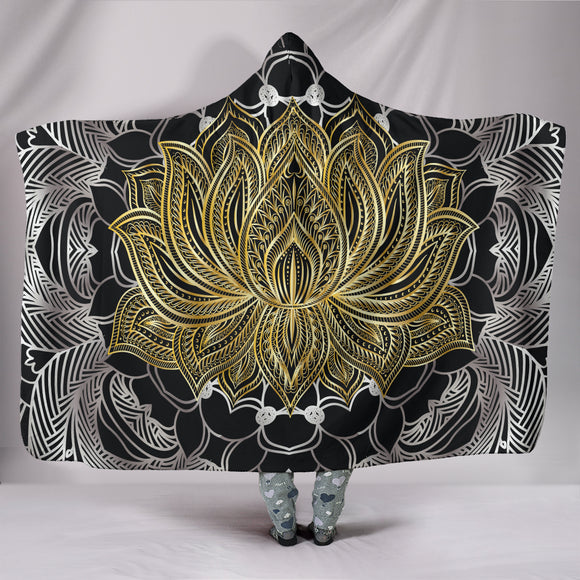 Spiritual Golden Lotus Premium Hooded Blanket