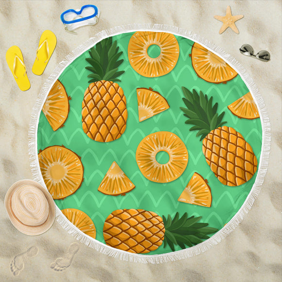 Summer Pineapple Parade Round Beach Blanket