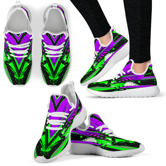Racing Style Neon Green & Purple Mesh Knit Sneakers