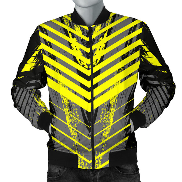 Racing Style Grey & Yellow Stripes Vibes Men's Bomber Jacket