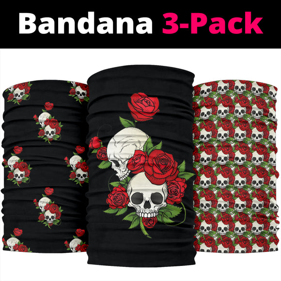 Skull Couple and Roses Style Bandana 3-Pack