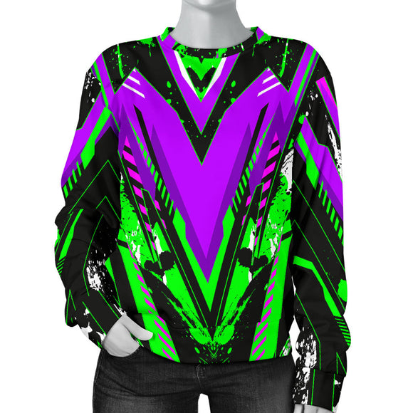 Racing Style Purple & Neon Green Splash Vibe Women's Sweater