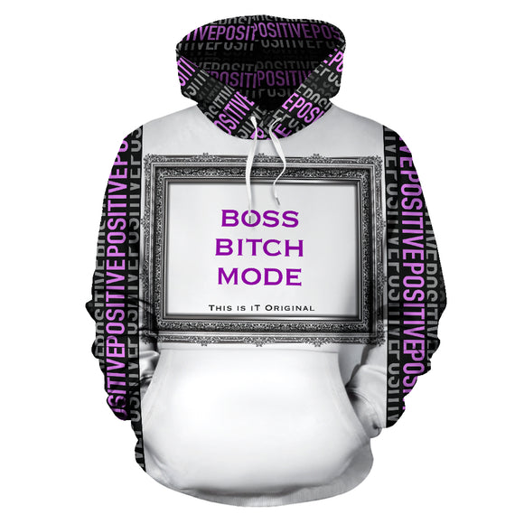 Boss Bitch Mode Simple Luxury Design in silver frame. Positive Girl Boss Quote Hoodie