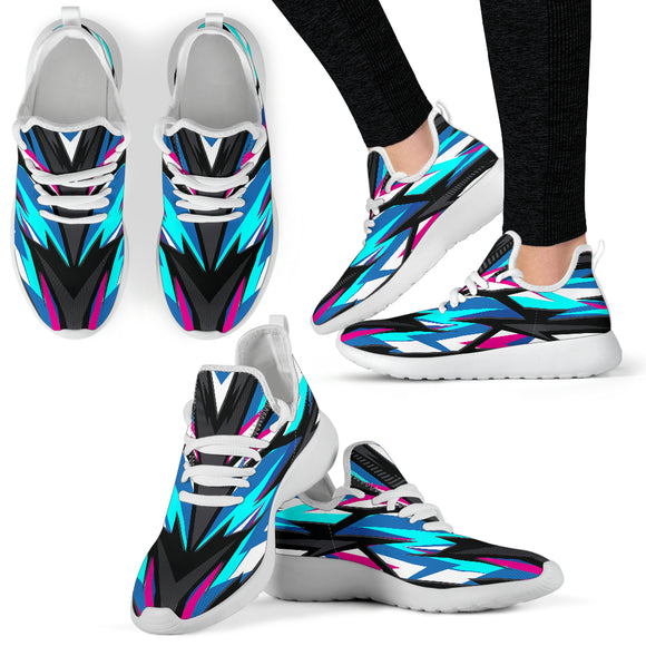 Racing Style Blue & Pink Vibe White Mesh Knit Sneakers