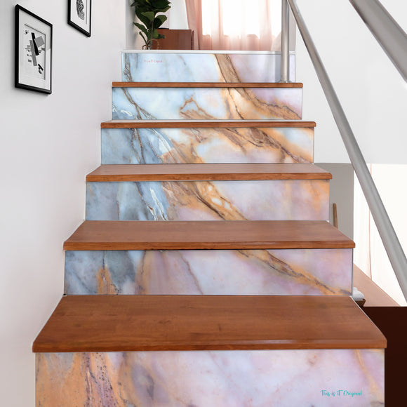 Luxury Light Blue & Pink Marble Design Decoration Art Stair Stickers (Set of 6)
