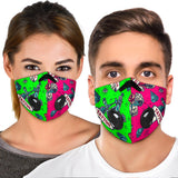 Tattoo Studio Design In Neon Green & Pink Vibes Premium Protection Face Mask