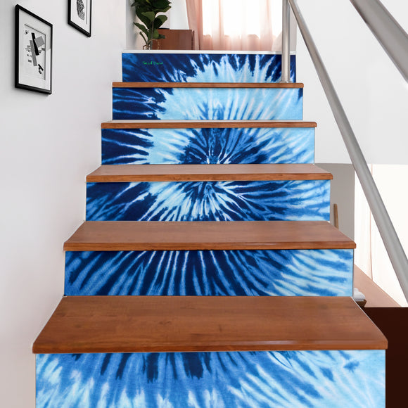 Luxury Light Blue Tie Dye Design Stair Stickers ( Set of 6 )