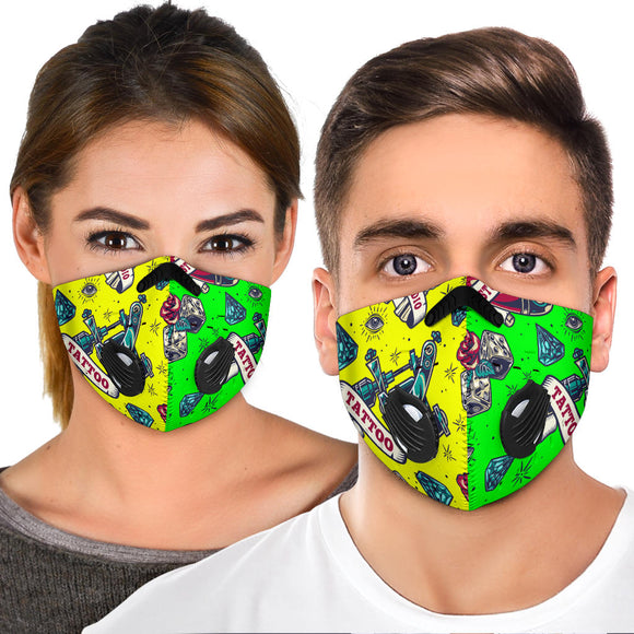 Tattoo Studio Design In Neon Green & Yellow Vibes Premium Protection Face Mask