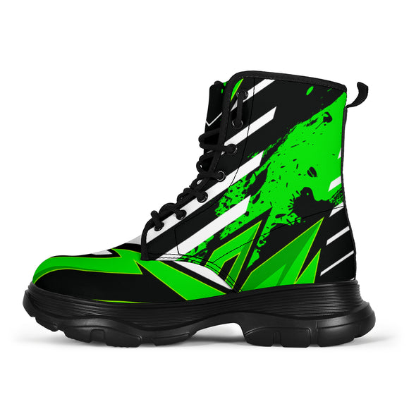 Racing Style Funky Green & Black Vibes Chunky Boots
