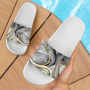 Luxury Grey Marble Design With Gold Stripes Slide Sandals