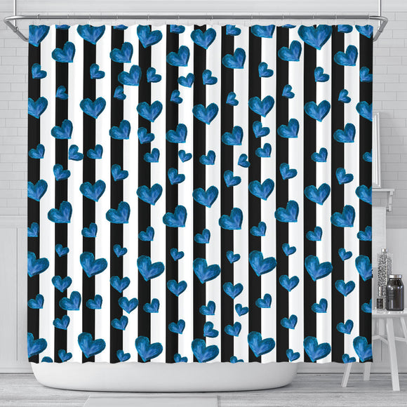 Blue Hearts Shower Curtain
