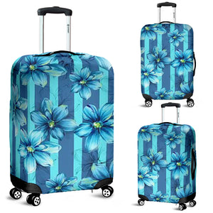 Blue Floral Strips Luggage Cover